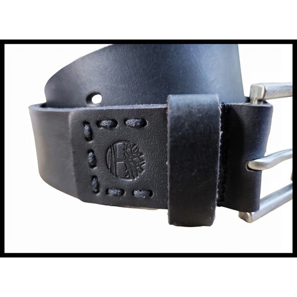 Timberland Genuine Leather Casual Belt Matte Black Square Silver Metal Buckle 36 - Picture 4 of 11